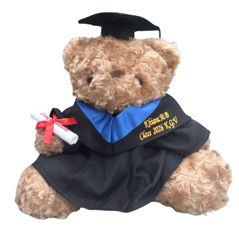 Mini graduation gown, graduation cap and certificate